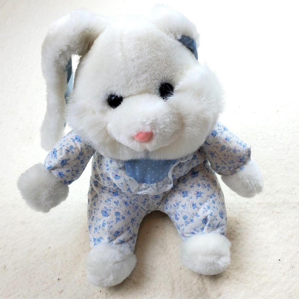 Vtg 1991 World Of Smile Bunny Rabbit Blue Floral Quilted Stuffed Animal Plush
